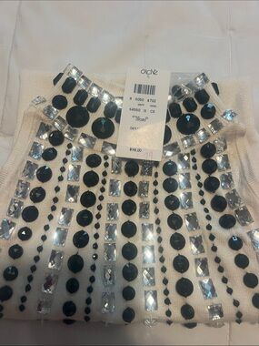 Cache brand new . Embellished Ivory Halter Knit Top